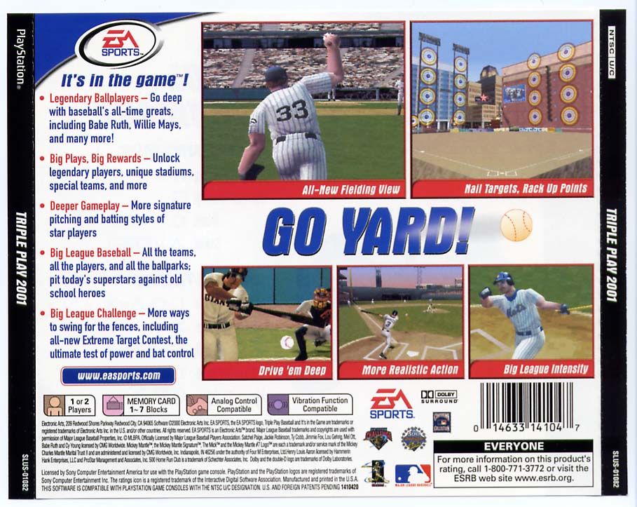 
Triple Play 2001 | PlayStation | back cover | Data by MobyGames.com