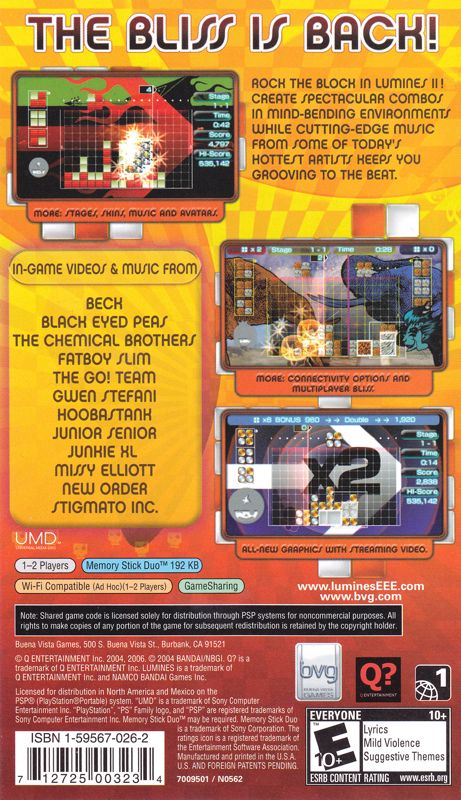Lumines II | PSP | back cover | Region: North America | source-country=Canada,United States | Data by MobyGames.com