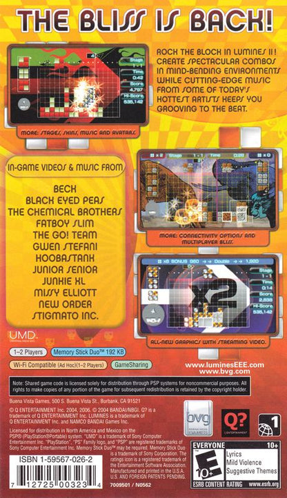 
Lumines II | PSP | back cover | Region: North America | source-country=Canada,United States | Data by MobyGames.com