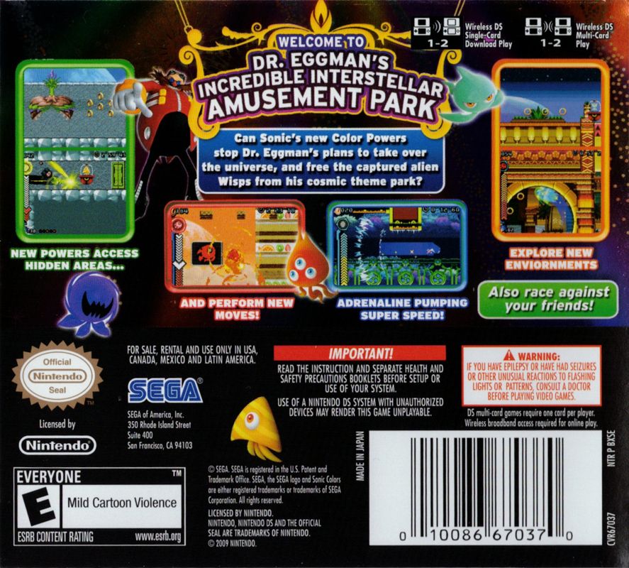 
Sonic Colors | Nintendo DS | back cover | Data by MobyGames.com