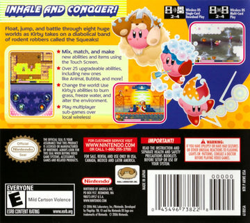 Kirby: Squeak Squad | Nintendo DS | back cover | region=North America | source-country=Canada,Mexico,United States | zypher-v2 | moby-4db6b0159e44 | Data by MobyGames.com