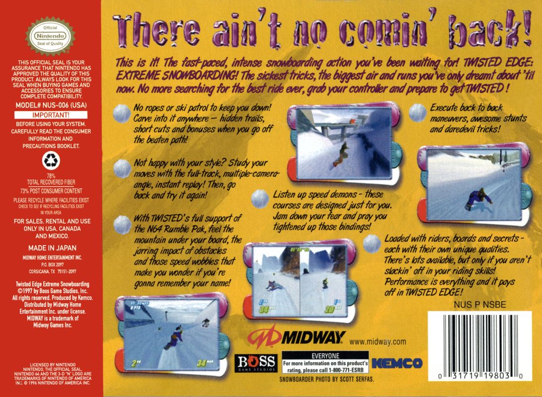 Twisted Edge: Extreme Snowboarding | Nintendo 64 | back cover | Data by MobyGames.com