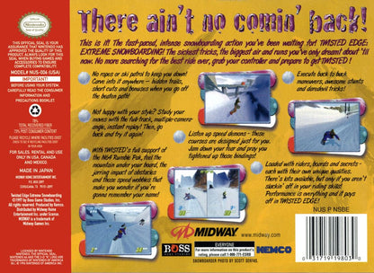 
Twisted Edge: Extreme Snowboarding | Nintendo 64 | back cover | Data by MobyGames.com