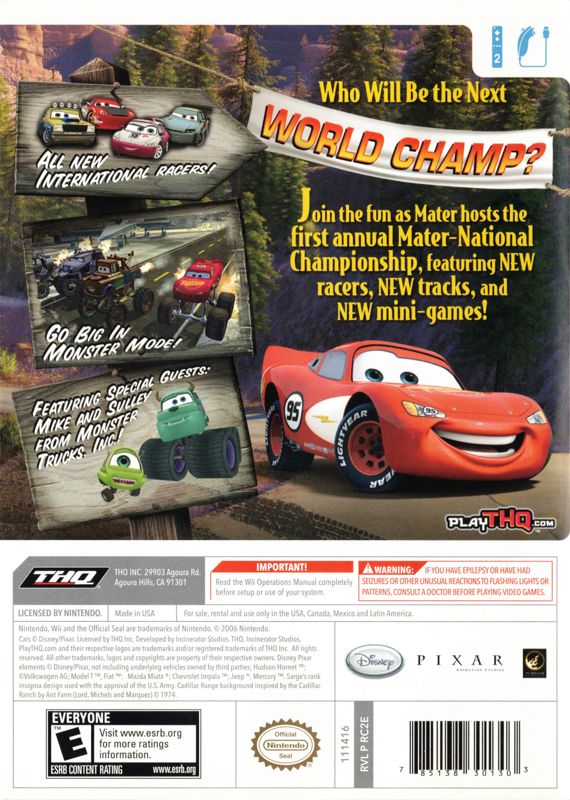 Disney•Pixar Cars: Mater-National Championship | Wii | back cover | Data by MobyGames.com