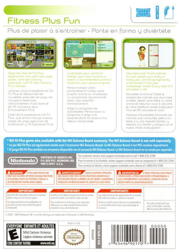 
Wii Fit Plus | Wii | back cover | Region: North America | source-country=Canada | Data by MobyGames.com