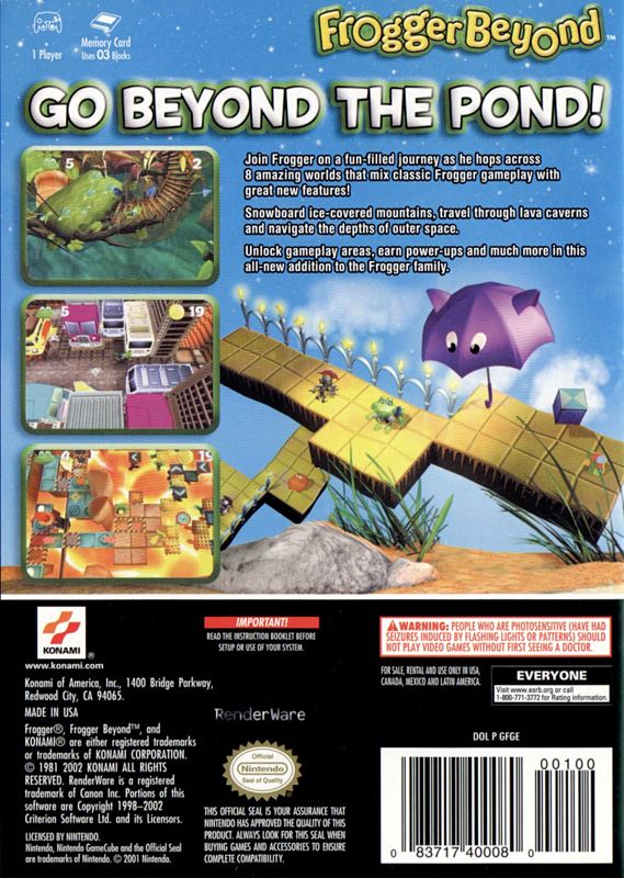 
Frogger Beyond | GameCube | back cover | Data by MobyGames.com