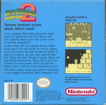 
Super Mario Land 2: 6 Golden Coins | Game Boy | back cover | Data by MobyGames.com
