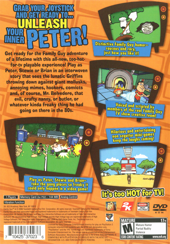 
Family Guy Video Game! | PlayStation 2 | back cover | Data by MobyGames.com