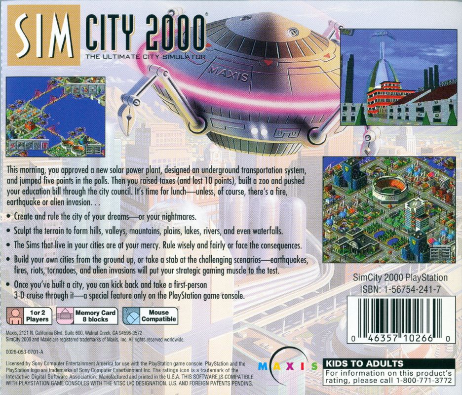 
SimCity 2000 | PlayStation | back cover | Data by MobyGames.com