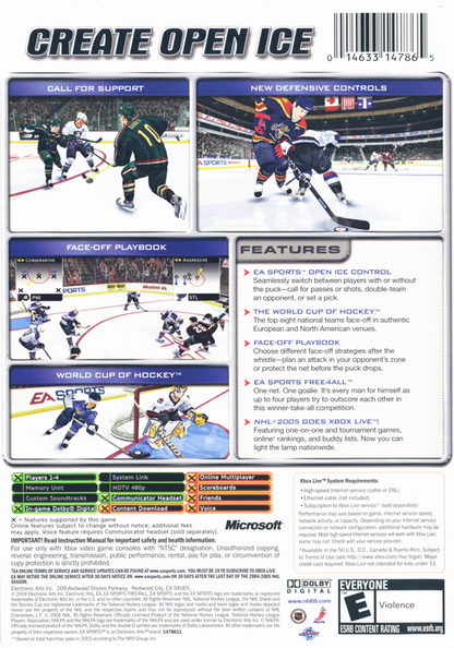 NHL 2005 | Xbox | back cover | region=North America | source-country=United States | zypher-v2 | moby-d29014039e5b | Data by MobyGames.com