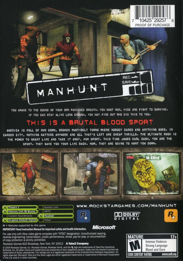 
Manhunt | Xbox | back cover | Data by MobyGames.com