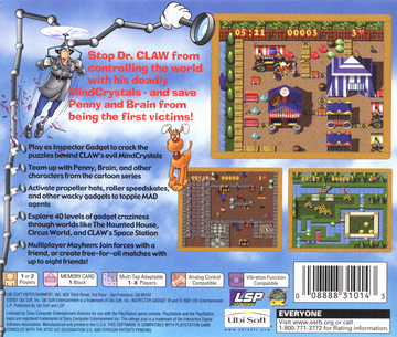 
Inspector Gadget: Gadget's Crazy Maze | PlayStation | back cover | Region: North America | source-country=United States | Data by MobyGames.com