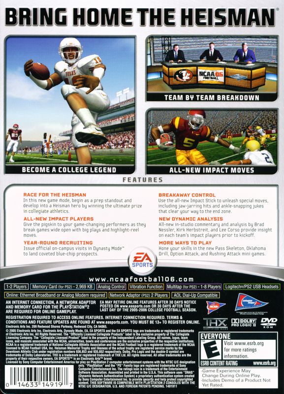 NCAA Football 06 | PlayStation 2 | back cover | region=North America | source-country=United States | zypher-v2 | moby-33ae85a0ac1e | Data by MobyGames.com