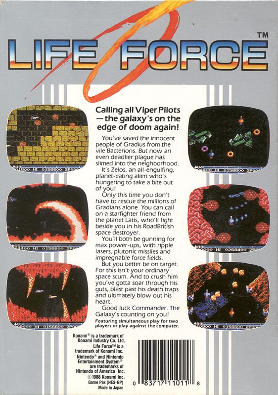 
Life Force | NES | back cover | Data by MobyGames.com