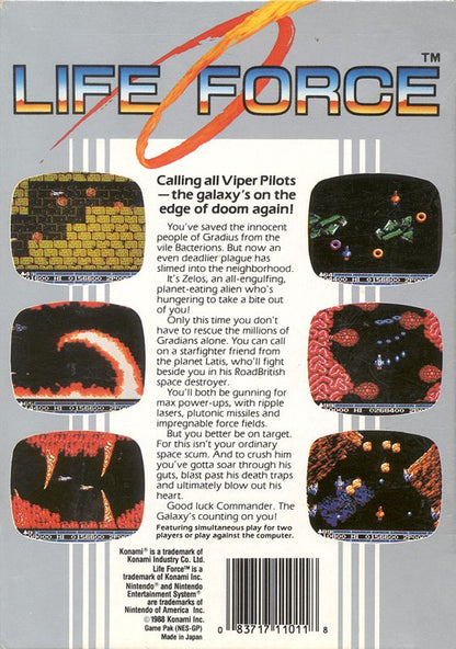 
Life Force | NES | back cover | Data by MobyGames.com