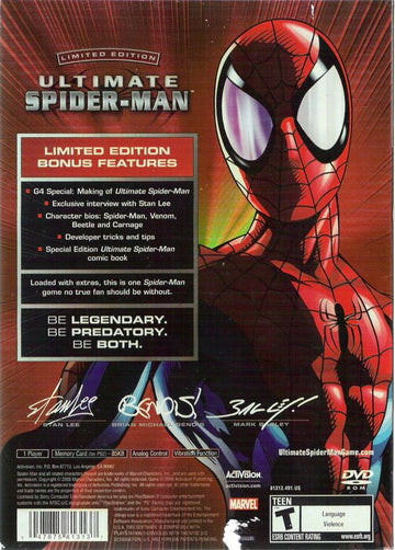 Ultimate Spider-Man (Limited Edition) | PlayStation 2 | back cover | region=North America | source-country=Canada,United States | zypher-v2 | moby-42ae0fc5d166 | Data by MobyGames.com