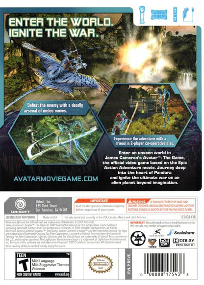 James Cameron's Avatar: The Game | Wii | back cover | region=North America | source-country=United States | zypher-v2 | moby-e591da355949 | Data by MobyGames.com