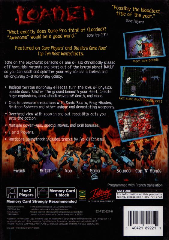 
Loaded | PlayStation | back cover | Data by MobyGames.com