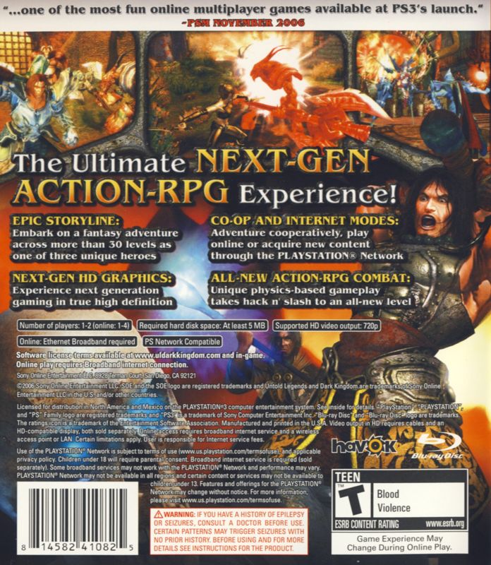 
Untold Legends: Dark Kingdom | PlayStation 3 | back cover | Data by MobyGames.com