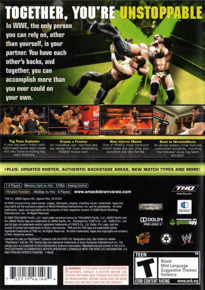 WWE Smackdown vs. Raw 2009 | PlayStation 2 | back cover | region=North America | source-country=United States | zypher-v2 | moby-a13501cc3e99 | Data by MobyGames.com