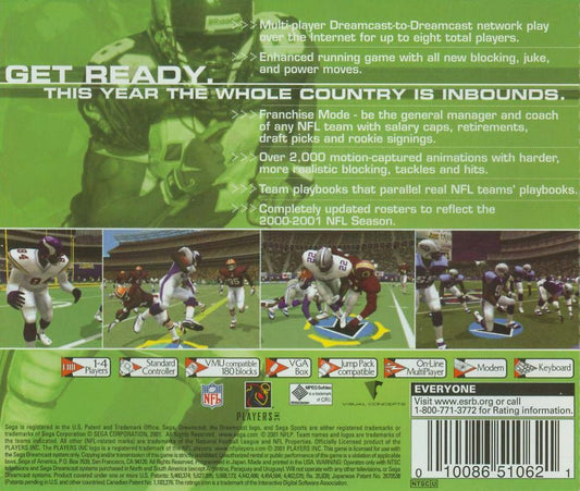 
NFL 2K1 | Dreamcast | back cover | Data by MobyGames.com