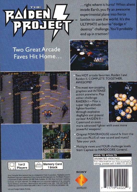 
The Raiden Project | PlayStation | back cover | Data by MobyGames.com