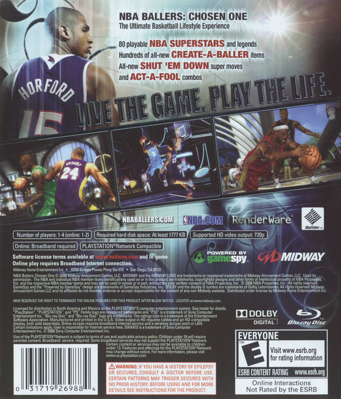 
NBA Ballers: Chosen One | PlayStation 3 | back cover | Data by MobyGames.com