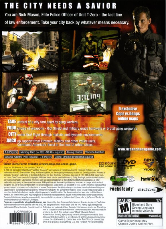 
Urban Chaos: Riot Response | PlayStation 2 | back cover | Data by MobyGames.com