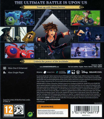 
Kingdom Hearts III | Xbox One | back cover | Region: PAL | source-country=Belgium,The Netherlands | Data by MobyGames.com
