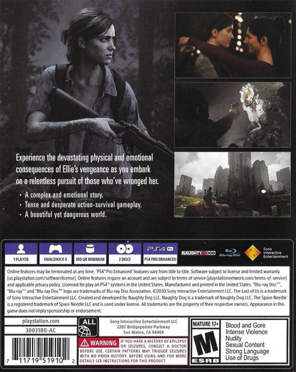 
The Last of Us: Part II | PlayStation 4 | back cover | Region: North America | source-country=United States | Data by MobyGames.com