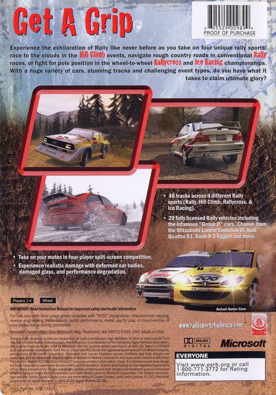 RalliSport Challenge | Xbox | back cover | region=North America | source-country=Canada,United States | zypher-v2 | moby-e80f6bbc824b | Data by MobyGames.com