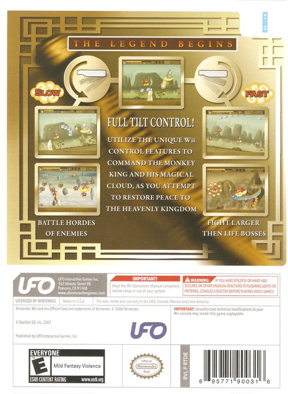 
The Monkey King: The Legend Begins | Wii | back cover | Data by MobyGames.com