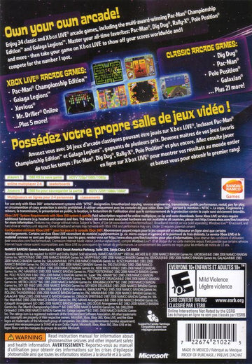 
Namco Museum: Virtual Arcade | Xbox 360 | back cover | Region: North America | source-country=Canada,United States | Data by MobyGames.com