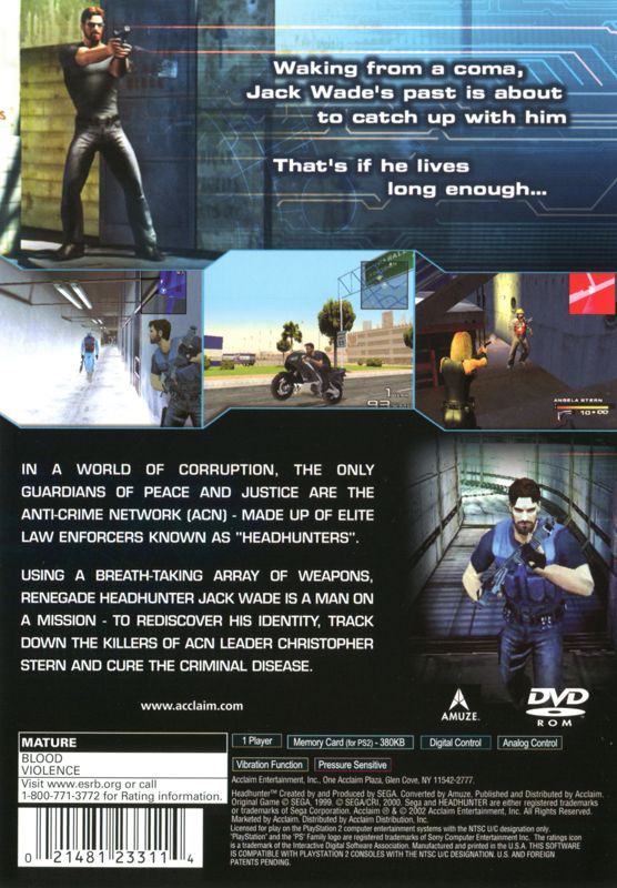 
Headhunter | PlayStation 2 | back cover | Data by MobyGames.com