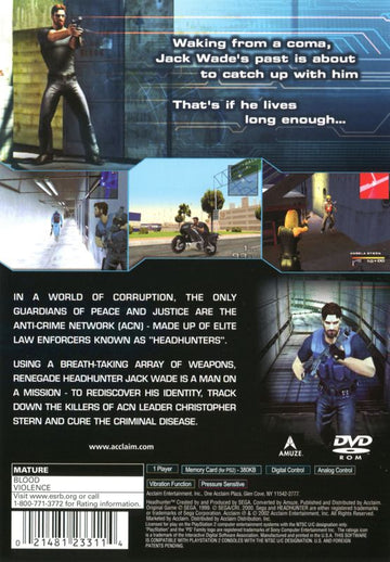 
Headhunter | PlayStation 2 | back cover | Data by MobyGames.com