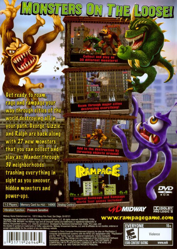 
Rampage: Total Destruction | PlayStation 2 | back cover | Data by MobyGames.com
