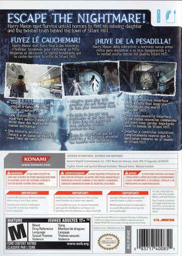 
Silent Hill: Shattered Memories | Wii | back cover | Data by MobyGames.com