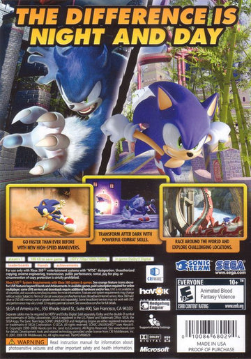 
Sonic Unleashed | Xbox 360 | back cover | Data by MobyGames.com