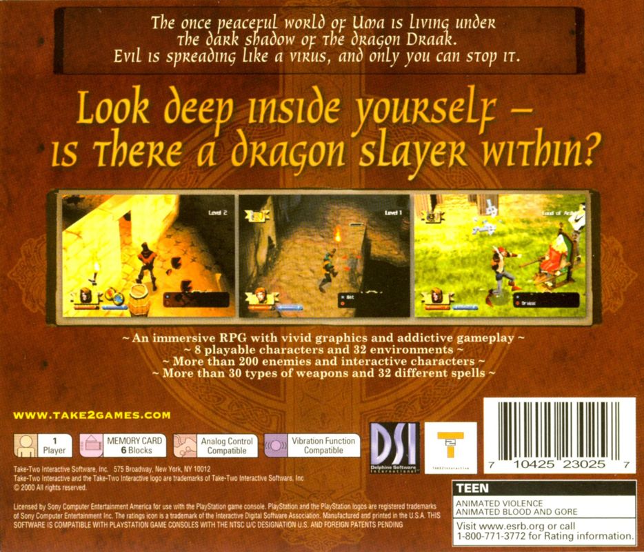 Darkstone | PlayStation | back cover | region=North America | source-country=United States | zypher-v2 | moby-26a0162a8266 | Data by MobyGames.com