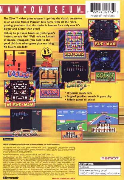
Namco Museum | Xbox | back cover | Region: North America | source-country=United States | Data by MobyGames.com