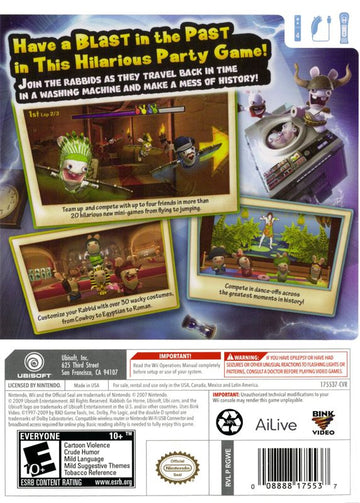 Raving Rabbids: Travel in Time | Wii | back cover | region=North America | source-country=Canada,United States | zypher-v2 | moby-8929c36fc30c | Data by MobyGames.com
