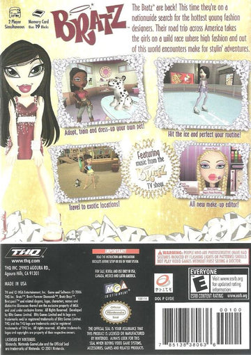 Bratz Forever Diamondz | GameCube | back cover | region=North America | source-country=Canada | zypher-v2 | moby-ecb38d6a75f5 | Data by MobyGames.com