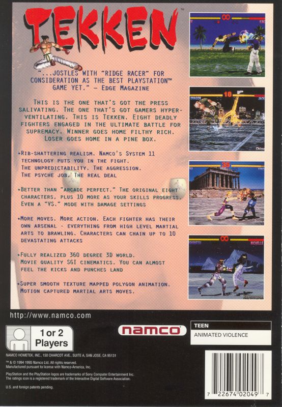 
Tekken | PlayStation | back cover | Region: North America | source-country=United States | Data by MobyGames.com