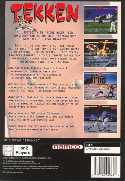 
Tekken | PlayStation | back cover | Region: North America | source-country=United States | Data by MobyGames.com