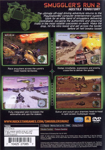 Smuggler's Run 2: Hostile Territory | PlayStation 2 | back cover | region=North America | source-country=Canada,United States | zypher-v2 | moby-fc70d6df356e | Data by MobyGames.com