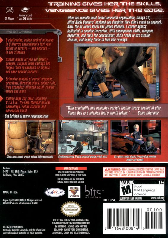 Rogue Ops | GameCube | back cover | Data by MobyGames.com