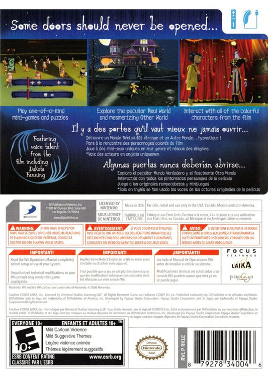 
Coraline | Wii | back cover | Data by MobyGames.com