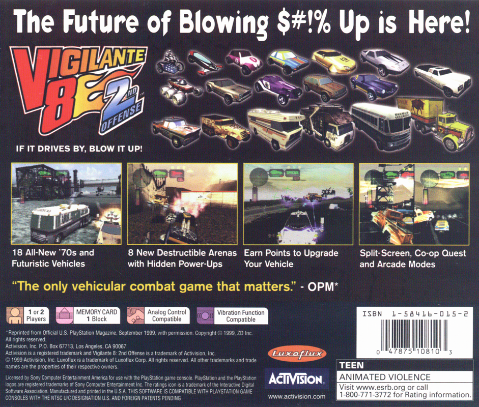 
Vigilante 8: 2nd Offense | PlayStation | back cover | Data by MobyGames.com