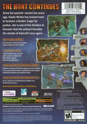 
Hunter: The Reckoning - Redeemer | Xbox | back cover | Data by MobyGames.com