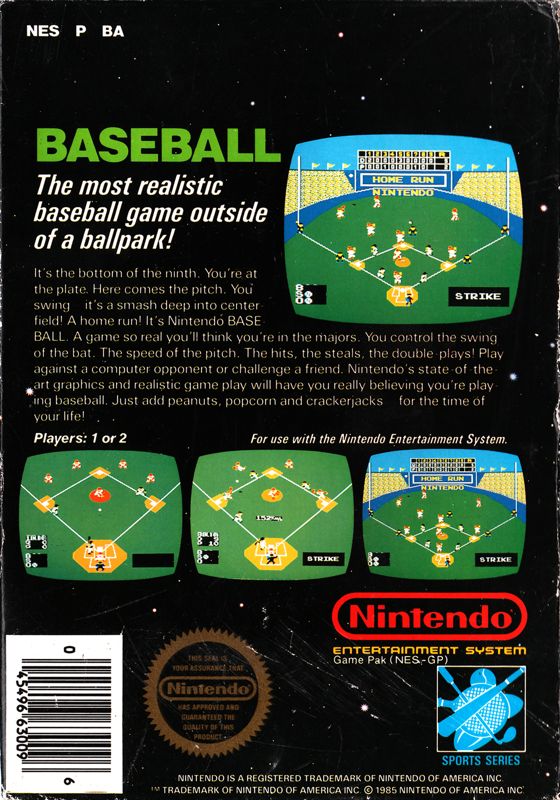 
Baseball | NES | back cover | Data by MobyGames.com